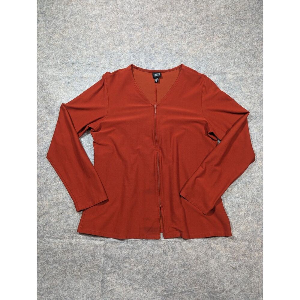 Eileen Fisher Medium Orange Zip Up Long Sleeve Cardigan Shirt
